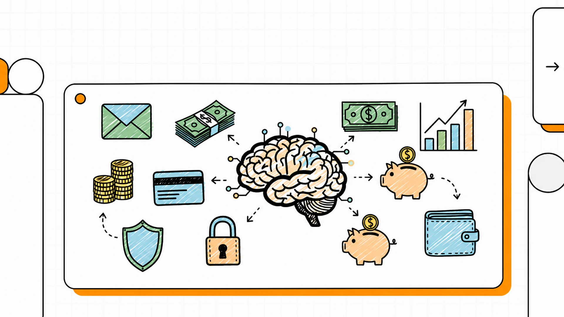 Illustration of AI connecting investments, cash, insurance, credit, and financial growth